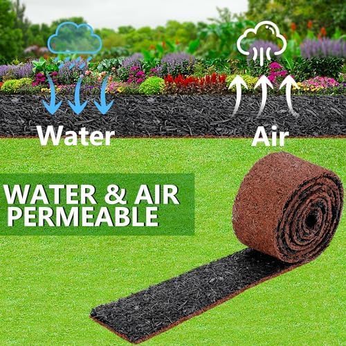 Adnee 140'' x 5.5" Double Sided Rubber Mulch Roll,2 Colors in 1 Recycled Rubber Mulch Walkway,Permanent Garden Edging Barrier Mat for Landscaping,Plants,Vegetables and Flowers