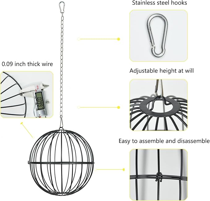 Hanging Chicken Feeder, 7.4 Inch Metal Large Chicken Ball Cage,Hen Food Rack, Chicken Feeding Supplies, Chick Coop Accessories.1 pcs Black
