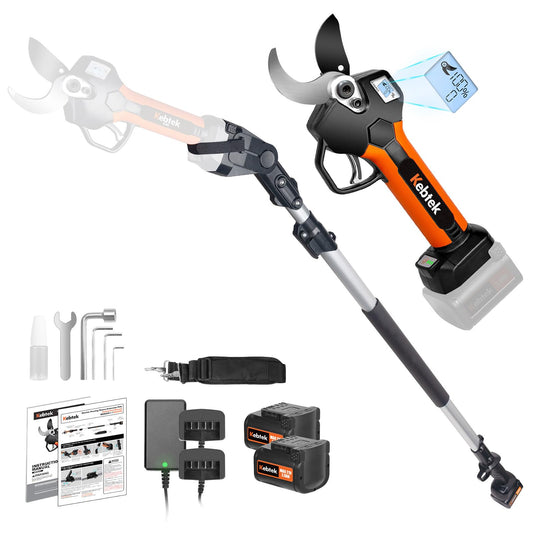 2 In 1 Electric Pruning Shears 40MM Pole Set，Brushless Motor 2Pack 2AH Rechargeable Battery-LCD Display Screen (KT940 Pruner+Pole Set)