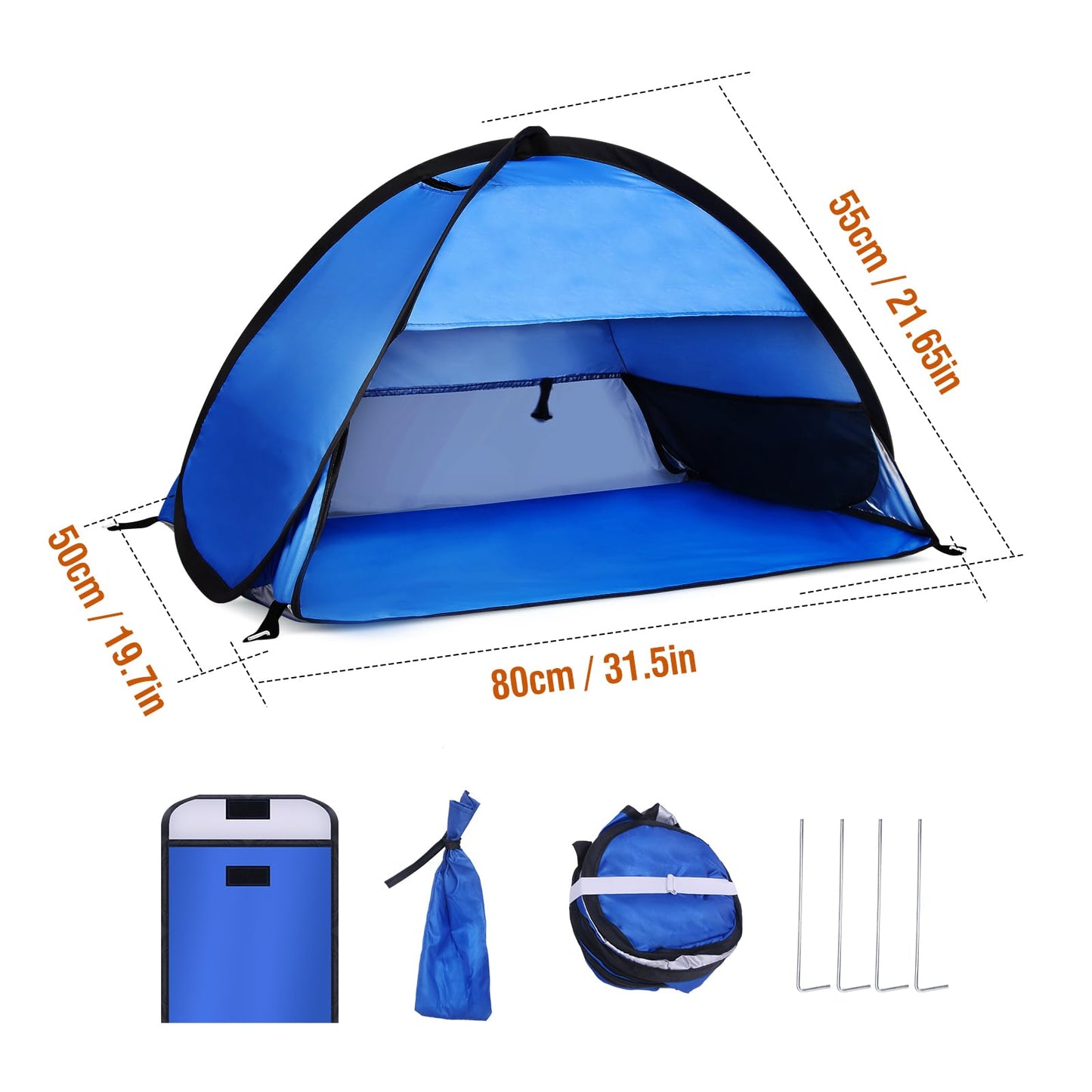Beach Sun Shelters, Instant Sun Shade Canopy Head PopUp Canopy Automatic Shade Tent for Camping, Portable Windproof Waterproof with Mobile Phone Stand with Tent Nails, with Breathable Mesh, 80cm