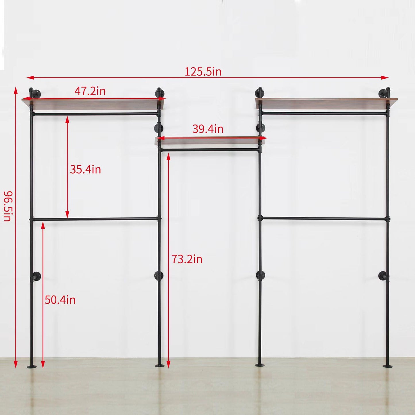 EDCB Industrial Iron Pipe Clothing Rack, 40inch Black Vintage Retro Shelving Wall Mounted DIY Garment Rack Rustic Farmhouse Kitchen Storage