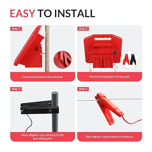 50 Miles Solar Electric Fence Charger, 0.95 Joule High-Power Solar Fence Charger for Livestock, Horses, and Wildlife Control, Solar Electric Fence with Easy Installation