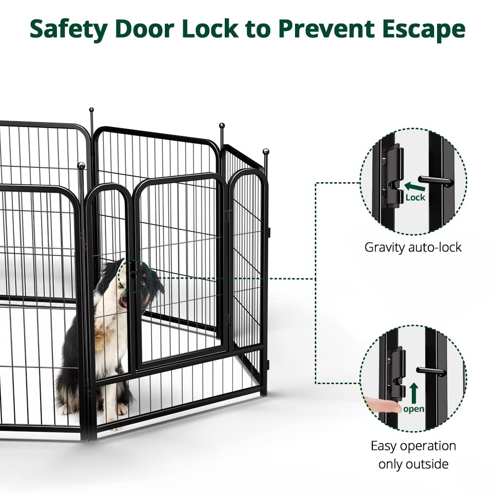 PawGiant Dog Fence Playpen 24”/32”/40” Indoor Outdoor for Small/Medium/Large Dogs, Metal Pet Puppy Cat Exercise Fencing Gate Crate Cage Outside RV, Camping, Yard, Garden