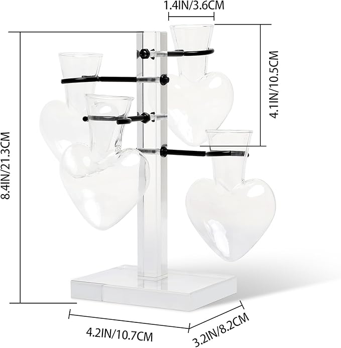 Clear Plants Propagation Stations Terrarium Kit Birthday Gift for Women for Indoor Home Office Decor Acrylic Plant Accessories - 4 Love Hear Vase