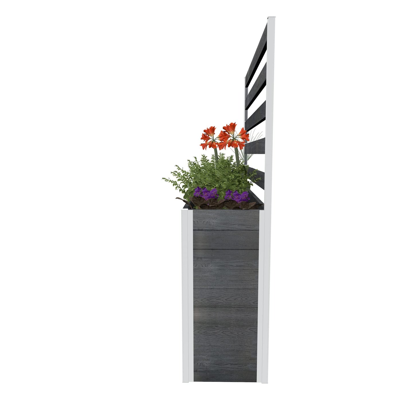Vita Urbana 16 inch x 56 inch x 33 inch Embossed Vinyl Large Parklette Planter with Trellis, Slate Grey, Gray, Woodgrain, PVC, BPA and Pthalate Free, VT17634