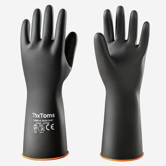 ThxToms Heavy Duty Latex Gloves,Chemical Resistant Gloves,Puncture Resistant, Resist Acid,Oil,Alkali, Waterproof for Industrial Cleaning,Gardening,14", 1 Pair