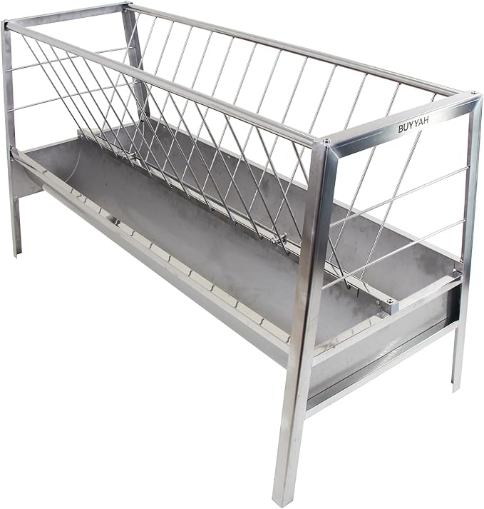 Stainless Steel Pasture Feeder, 5-Feet, 77 Gallon Capacity Livestock Feeder with Deeper Feeding Pan, Easy to Assemble and Carry, Feeding Goats, Sheep and Ponies, for Farms, Sheep Sheds