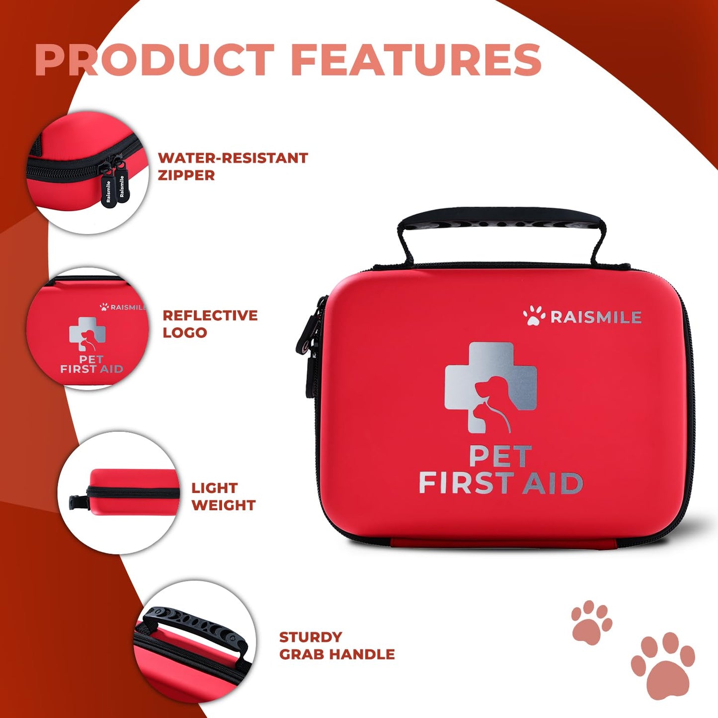 Raismile Dog First Aid Kit, Pet First Aid Supplies for Treat Dogs & Cats in an Emergency, Ideal for Use at Home, Outdoors, Traveling