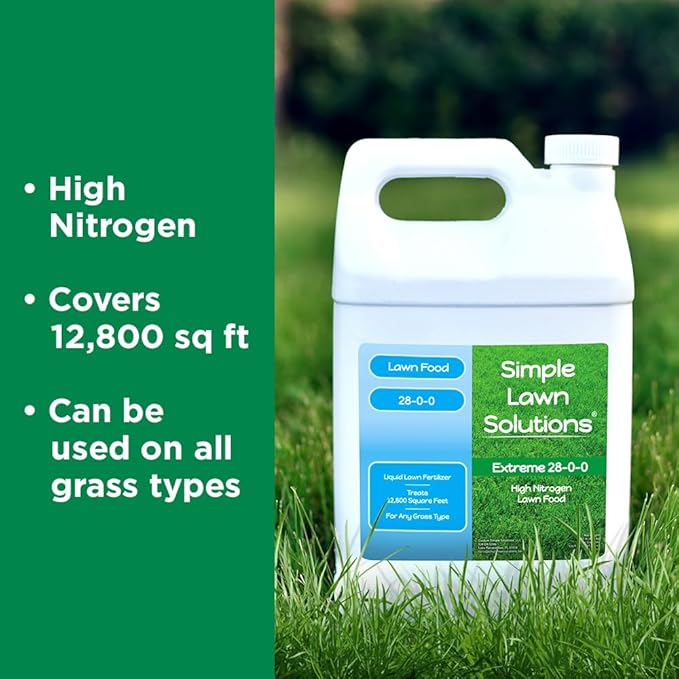 Maximum Green & Growth Fertilizer High Nitrogen 28-0-0 Lawn Food Liquid Fertilizer- Spring & Summer- Any Grass Type- Simple Lawn Solutions - Concentrated Quick & Slow Release Blend (1 Gallon)