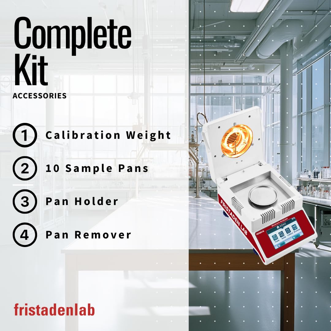 Fristaden Lab Halogen Moisture Analyzer | USA Company | 0.01% Moisture Content Readability | 100 g x 0.001 g Balance + Halogen Lamp