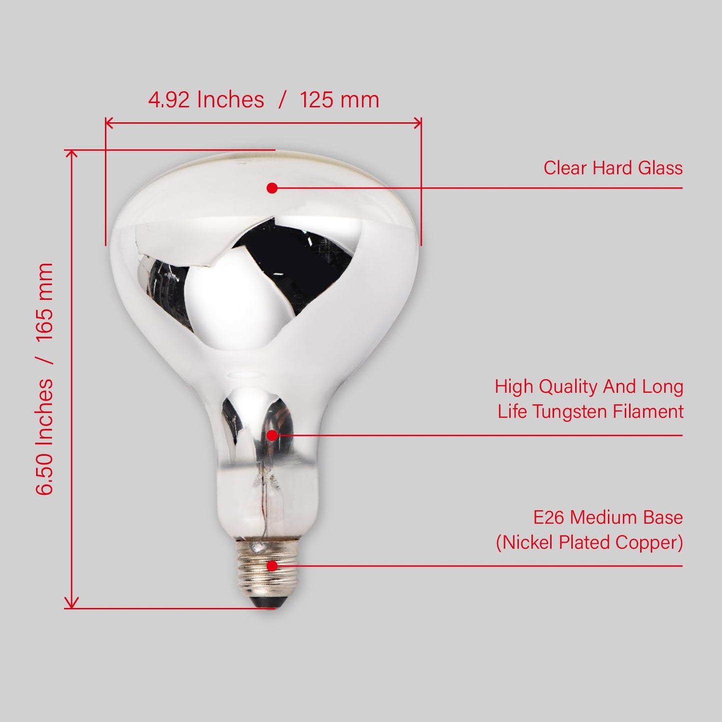 FSCHLELUX Incandescent R40 Reflector Infrared Lamp, Explosion Proof Clear Glass, E26 Base, Heat Lamp Bulb 250W for Reptiles, Turtles, Pets, Calves and Lambs, Chicks and Bathroom, 2 Pack (R40INC)
