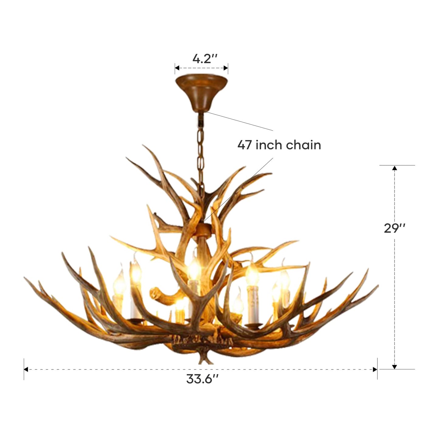 AUNLPB Antler Chandelier, Deer Horn Chandelier 8 Light, Double Layer Retro Farmhouse Antler Light Fixtures with E12 Base for Dining Room Kitchen, Cafe, Store 8-light double big