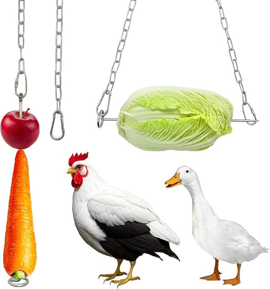 2 Pack Hanging Chicken Feeder with Hooks, Fruit Fork for Chicken Coop Accessories, Chicken Toys & Vegetable Skewers