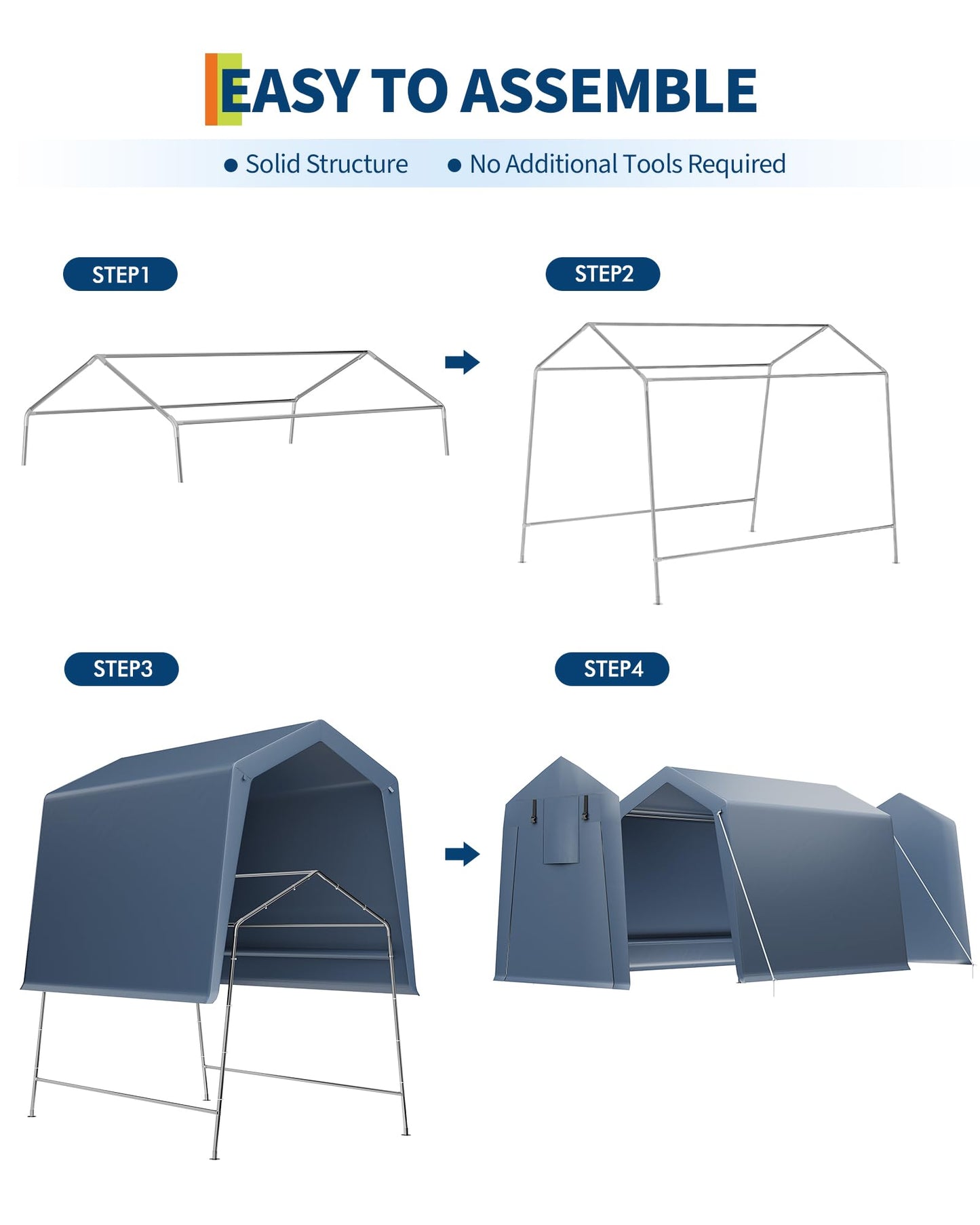 6x8 FT Outdoor Storage Shed, Portable Carport with Roll-up Ventilated Zipper Door and Windows, Heavy Duty Waterproof Tarp, Storage Sheds for Motorcycle, Bike, Firewood, Garden Tools