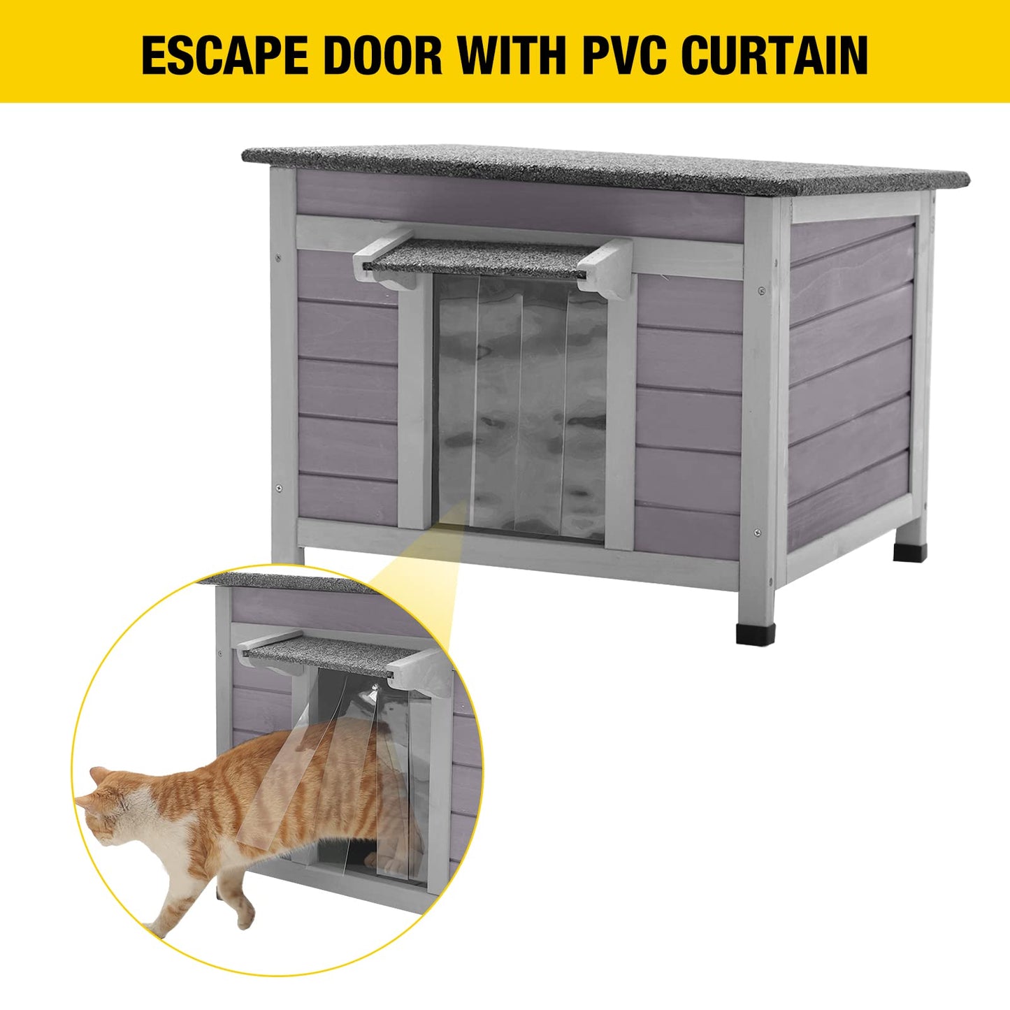 Aivituvin Cat House Waterproof Feral Kitty Shelter Outdoor Indoor Rabbit Hutch for Bunnies,Cats,Dogs and Other Small Animals,Asphalt Roof