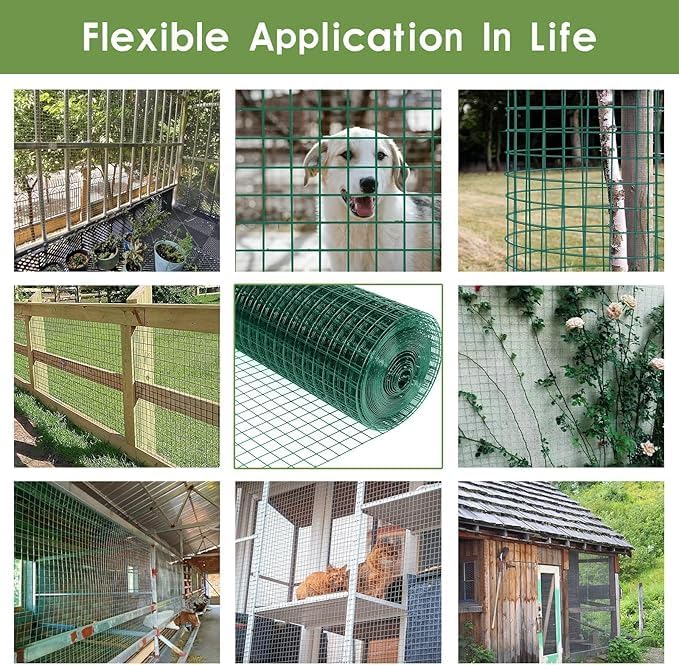 Tongmo 48" x 50' Green Chicken Wire Fencing, 19 Gauge Green Wire Fence, 1"x1" Mesh Size Metal Welded Wire Garden Fence Roll, Poultry Netting for Rabbit/Duck/Chicken