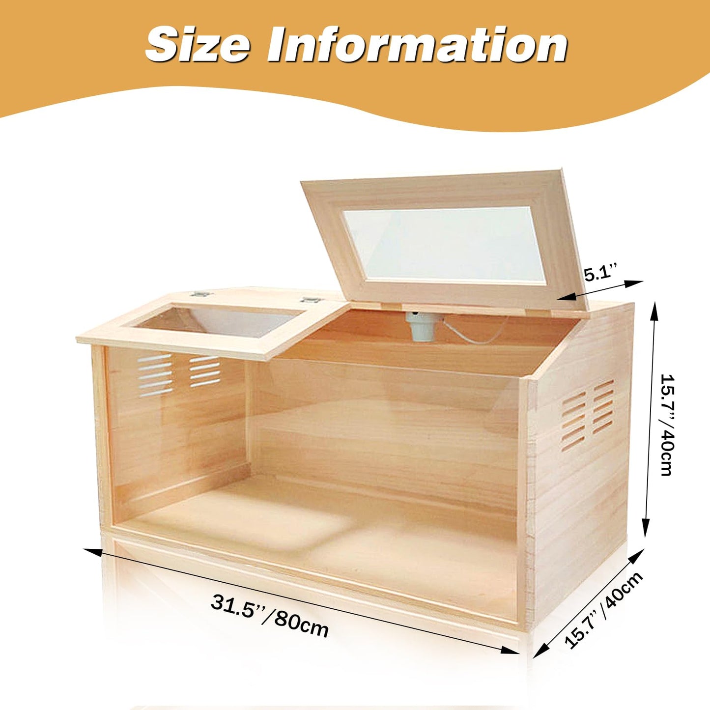 Solid Wood Chicken Brooder Box with Lighting Kit & Thermometer - Indoor Brooding for 25 Chicks (32x16x16) - Ideal for Chickens, Ducks, Quails, Hamsters & Lizards