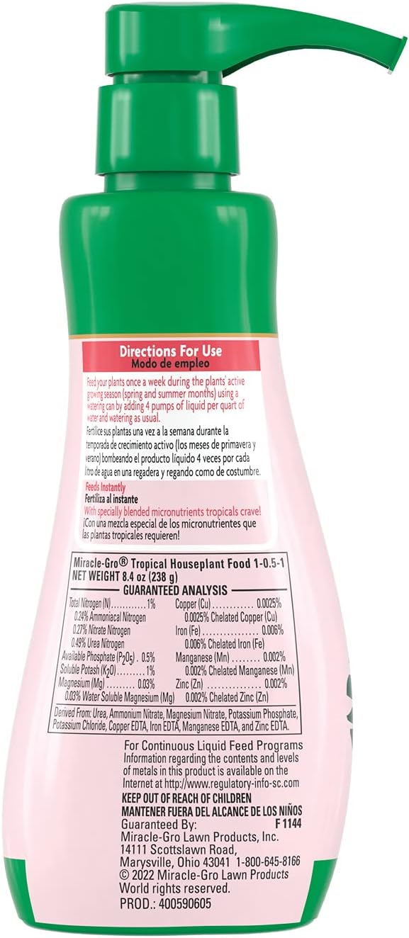 Miracle-Gro Tropical Houseplant Food - Liquid Fertilizer for Tropical Houseplants, 8 fl. oz., 2-Pack
