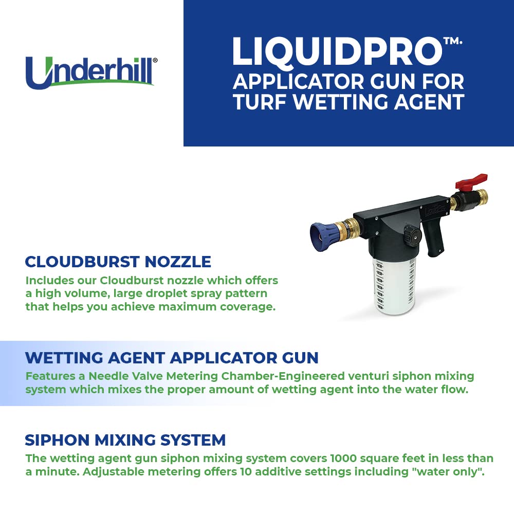 Underhill LiquidPro Applicator Gun Hose Sprayer, Wetting Agent and Lawn Micronutrient Fertilizer with Cloudburst Nozzle, Heavy-Duty, A-LPWA50K, Black
