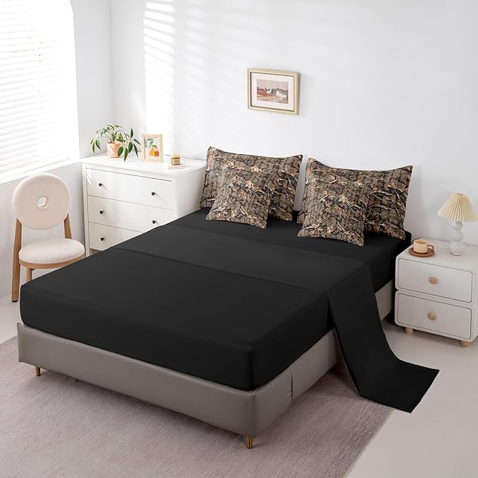 Feelyou Tree Branches 7 Pieces Bedding Set, for Kids Wild Hunting Leaf Bed Set Full Size Botanical Tree Bed in a Bag with Comforter, Sheets, Pillowcases Bedroom Decor Nature Theme Dark Brown