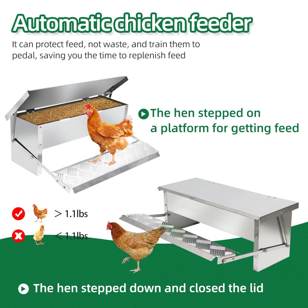 MODUODUO Automatic Chicken Feeder Treadle Poultry Feeders 11lb/5kg Feeding Trough for Chickens, Pheasants, or Roosters