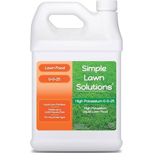 Simple Lawn Solutions - High Potassium Lawn Food Liquid Fertilizer 0-0-25 - Concentrated Spray - Turf Grass Vigor and Plant Hardiness - Summer and Fall - Any Grass Type (1 Gallon)
