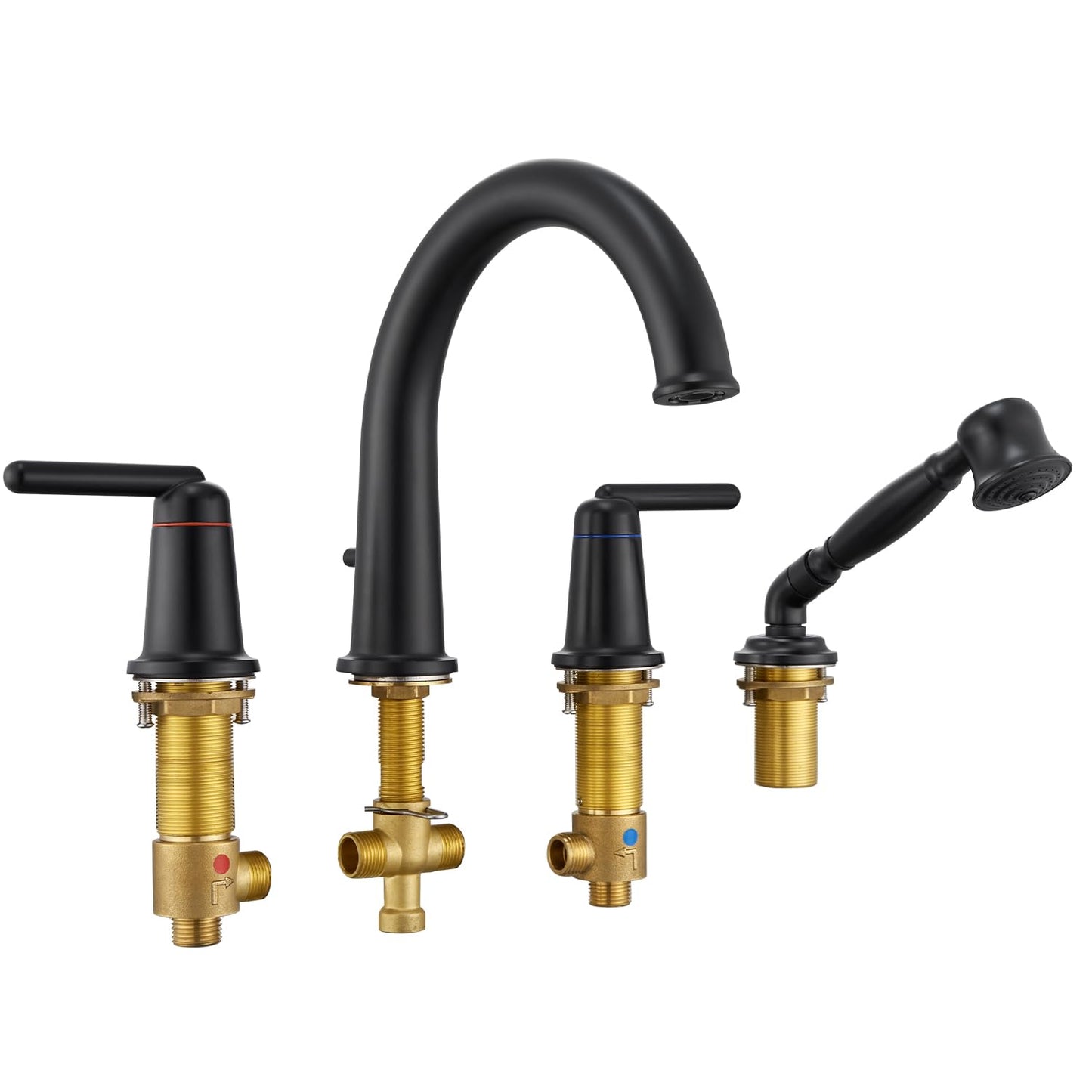 Wintap Bathtub Faucet Trim Kit with Hand Shower and Rough-in Valve Deck Mount 4 Hole High Flow Classic High Arch Tub Faucets Black, WT-9808BK