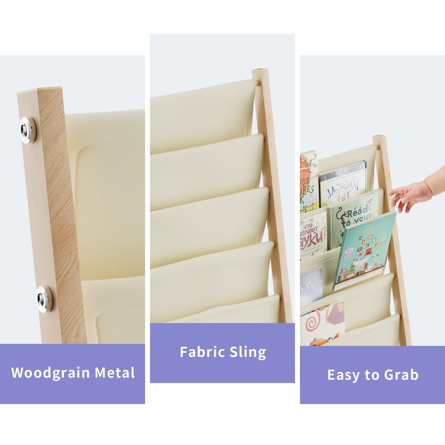 JAQ Kids Bookshelf for Small Space, 4-Tier Fabric Covered Woodgrain Metal Kid Book Shelf Rack Storage Organizer for Toddler Baby in Classroom Playroom Nursery Decor (30.71 inch，Yellow)
