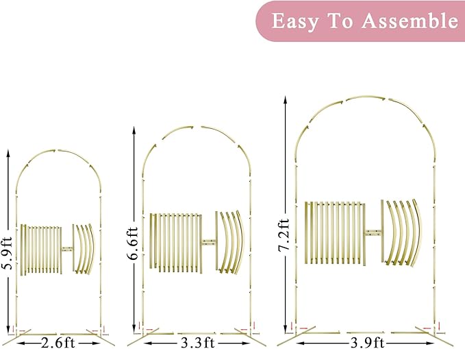 Wedding Arch Backdrop Stand, Gold Metal Arch Backdrop Stand for Wedding Baby Shower, Birthday, Anniversary, Graduation Garden Balloon Arch Decoration (Gold-5.9X2.6FT)