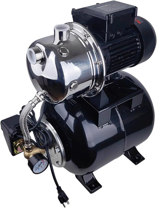 1.6HP Shallow Well Pump with Pressure Tank, 3400L/H, 110V,Stainless Steel Irrigation Jet Pump, 157.5F Centriffugal Pump, Automatic Water Booster Jet Pump for Home, Garden, Lawn