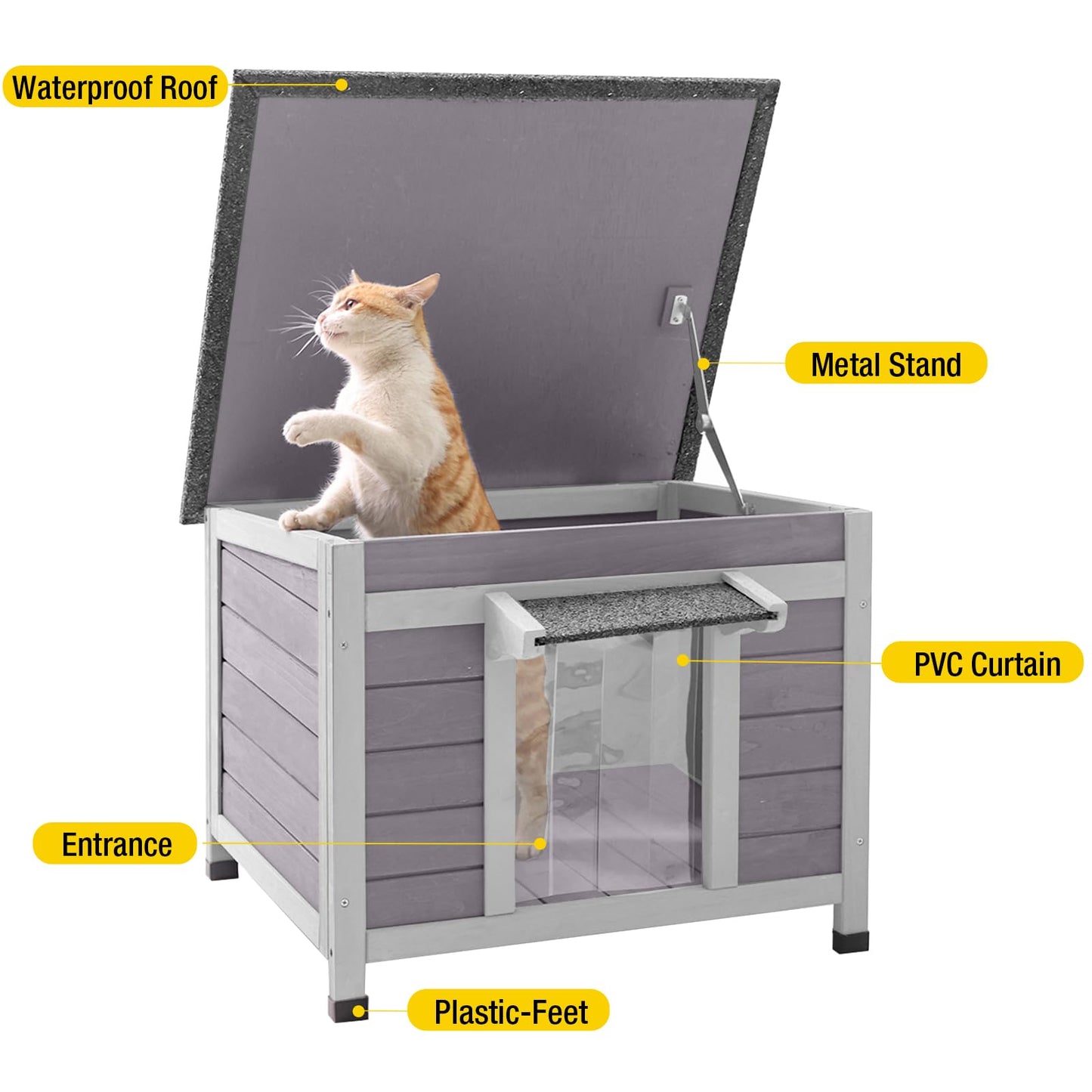 Aivituvin Cat House Waterproof Feral Kitty Shelter Outdoor Indoor Rabbit Hutch for Bunnies,Cats,Dogs and Other Small Animals,Asphalt Roof