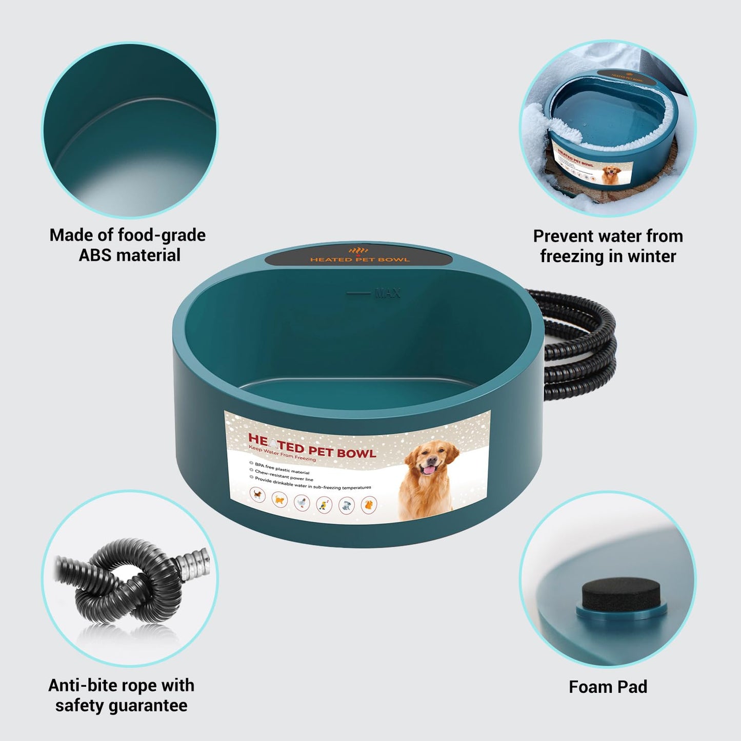 Enjoying Heated Pet Bowl for Cat Outdoor, 2.2 L, Ice Free, Heated Water Bowl for Dogs Chickens Rabbits Birds, Intellectual Temperature Control Thermal Bowl, Green