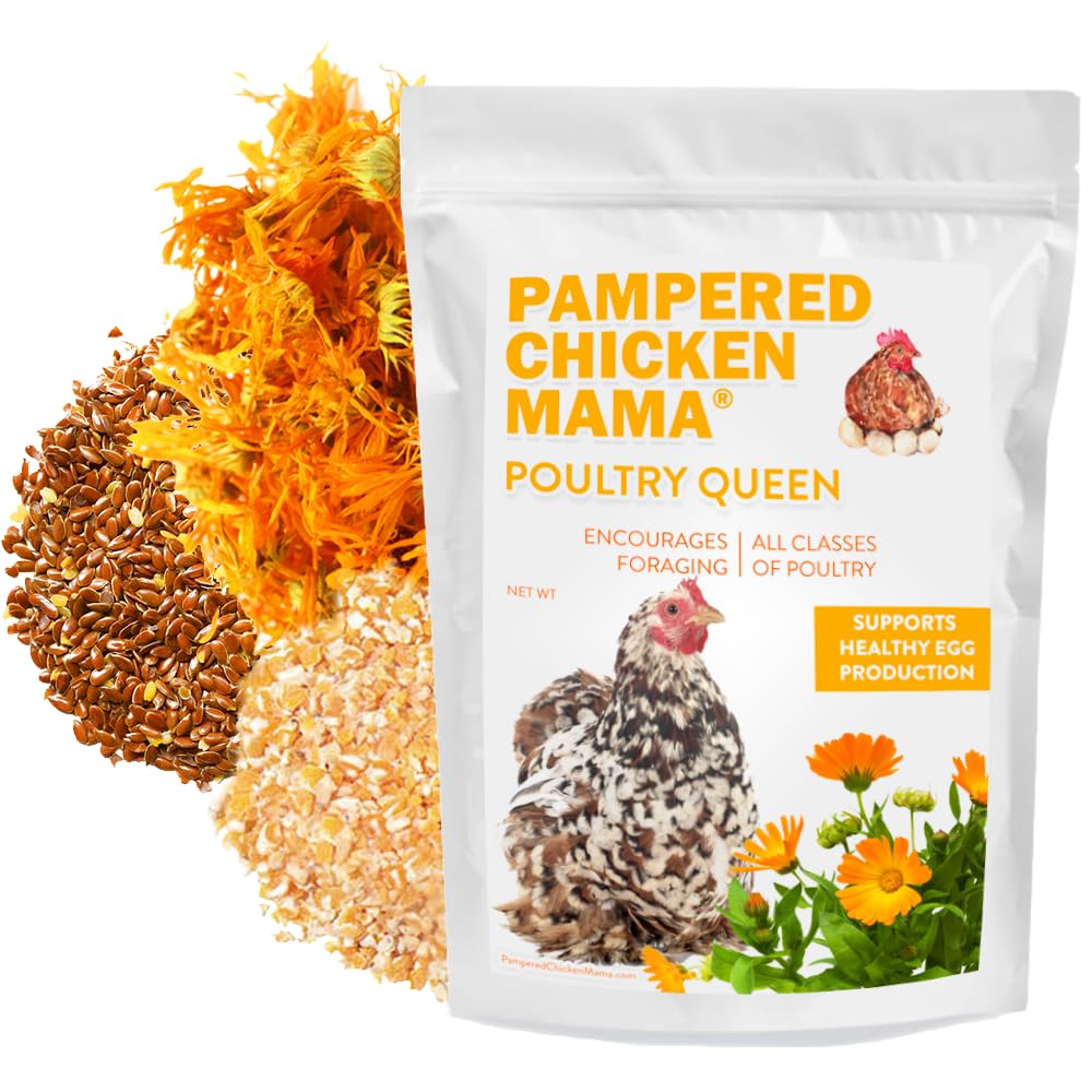 Pampered Chicken Mama Non-GMO Mealworm, Corn, Flax, & Herb Treat for Backyard Chickens, Healthy Layer Feed & Supplies for Pet Chickens Poultry Queen Treat for Hens (3 pounds)