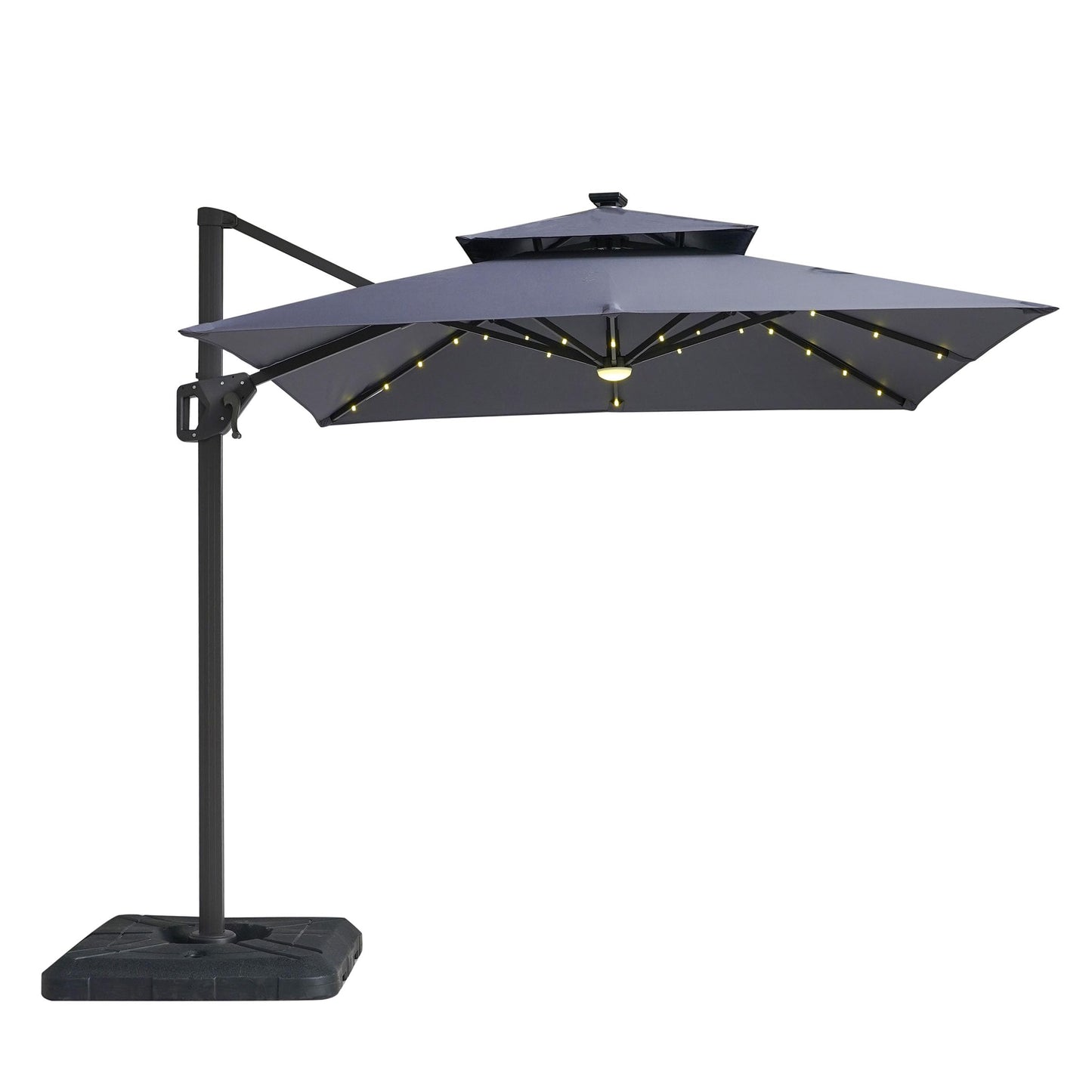Greemotion Rumis 8-foot Cantilever UV-resistant Shade Rotation Tilt Umbrella with Heavy Base and Built-in Solar Panel LED Light for Outdoor, Porch, Pool, Deck, Grey