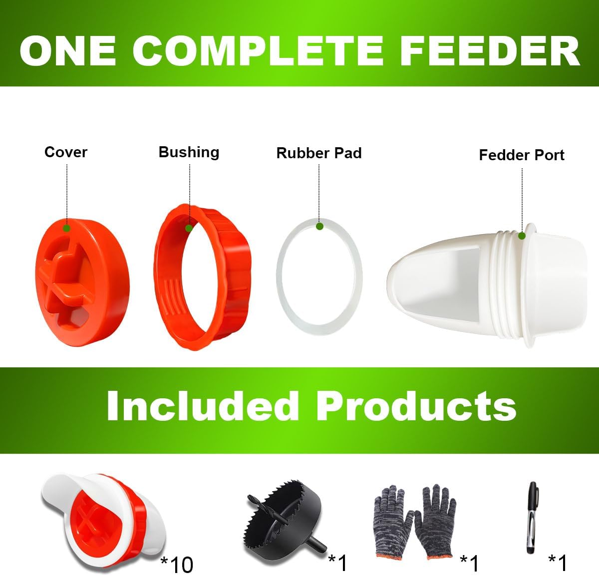 SuSuHan 10 PCS Chicken Feeder Port DIY Automatic Chicken Feeder, Poultry Feeder, No Waste, Rat-Proof, Waterproof