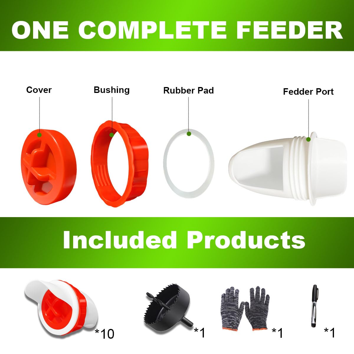 SuSuHan 10 PCS Chicken Feeder Port DIY Automatic Chicken Feeder, Poultry Feeder, No Waste, Rat-Proof, Waterproof