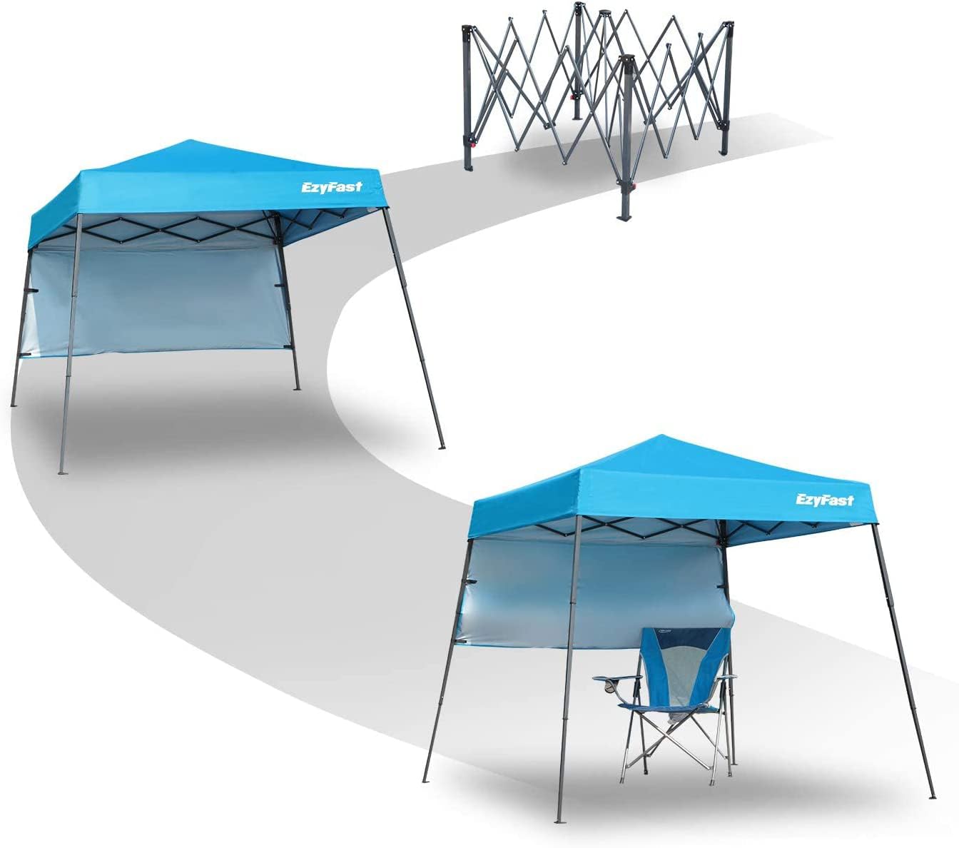 EzyFast Ultra Compact Backpack Canopy, Pop Up Shelter, Portable Sports Cabana, 7.5 x 7.5 ft Base / 6 x 6 ft top for Hiking, Camping, Fishing, Picnic, Family Outings