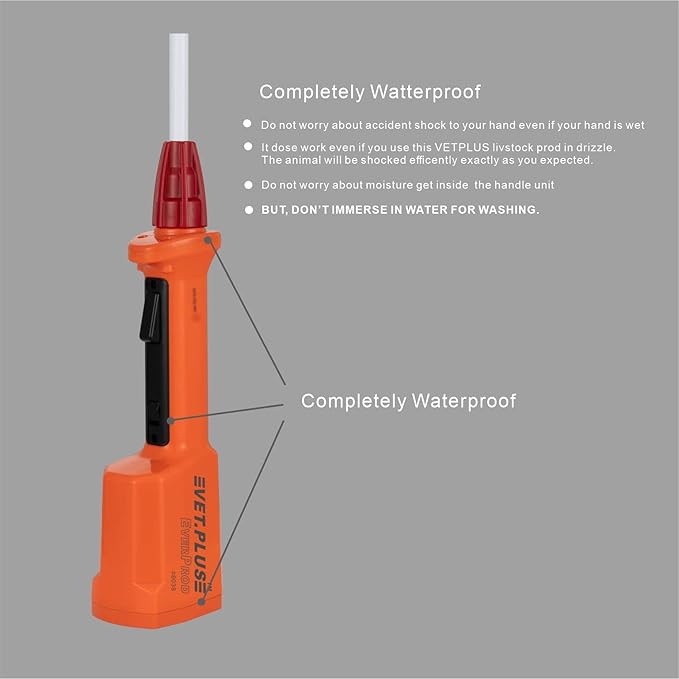 Waterproof Cattle Driving Stick for Livestock Such as Cows Hogs Sheep Rechargeable Electric Animal Prod for Large Dogs with 33" Length Flexible Shaft Total Length 43.5 inch