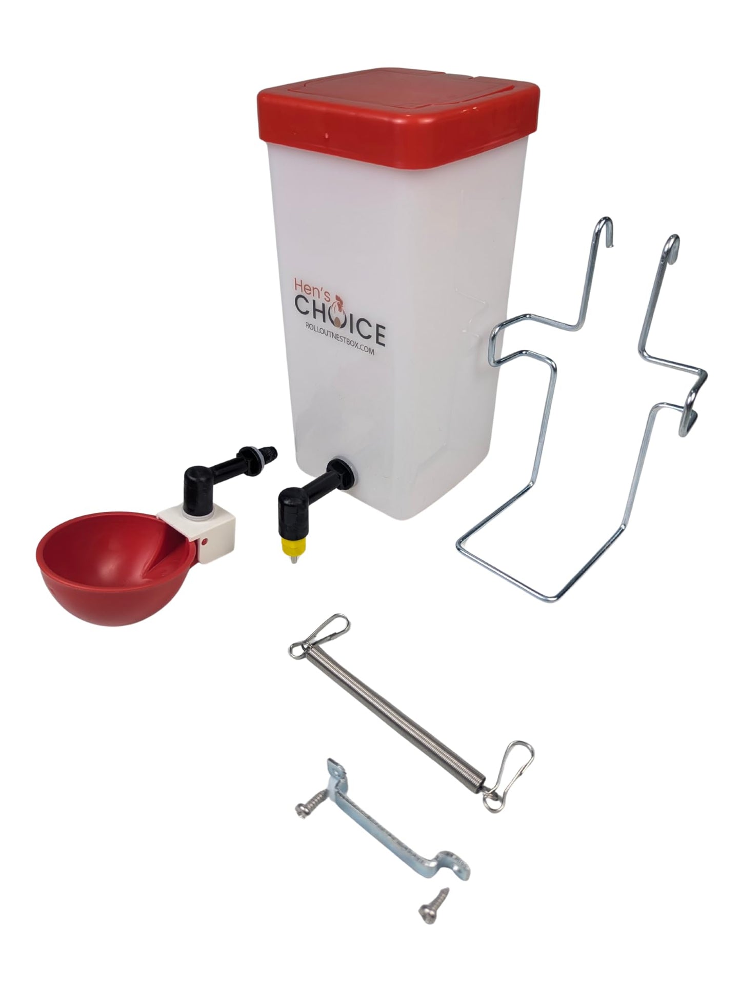 Hen's Choice™ 1L (32 oz) Drinker W/Cup, Nipple, & Wire Bracket for Poultry & Small Animals, Chick Waterer, Red
