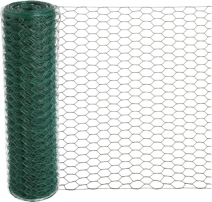 Chicken Wire 18.9IN x 3.6FT Green PVC Hexagonal Chicken Wire Garden Fence Netting Garden Fence Barrier for Craft Projects, Pet Rabbit Chicken Fencing