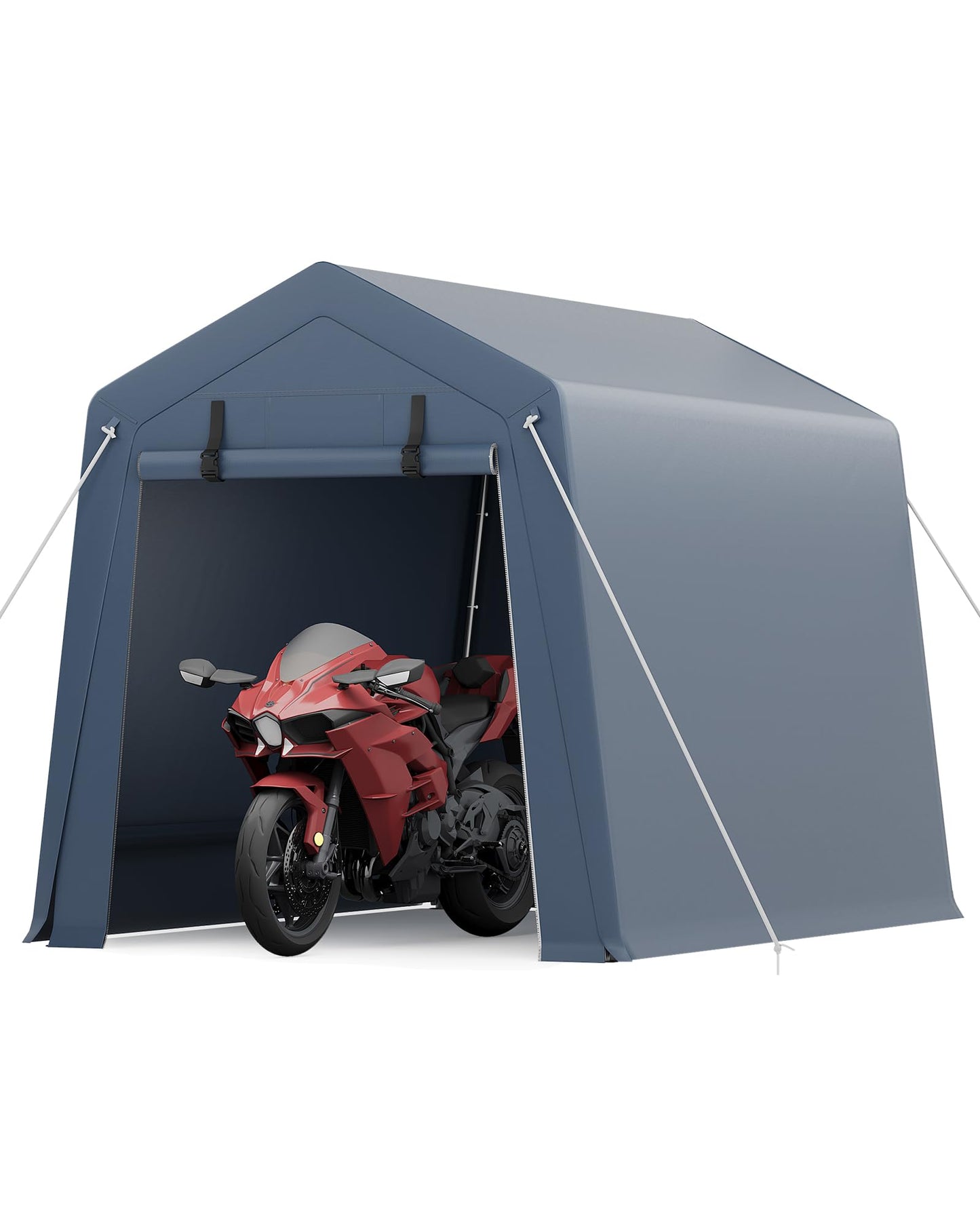 6x8 FT Outdoor Storage Shed, Portable Carport with Roll-up Ventilated Zipper Door and Windows, Heavy Duty Waterproof Tarp, Storage Sheds for Motorcycle, Bike, Firewood, Garden Tools