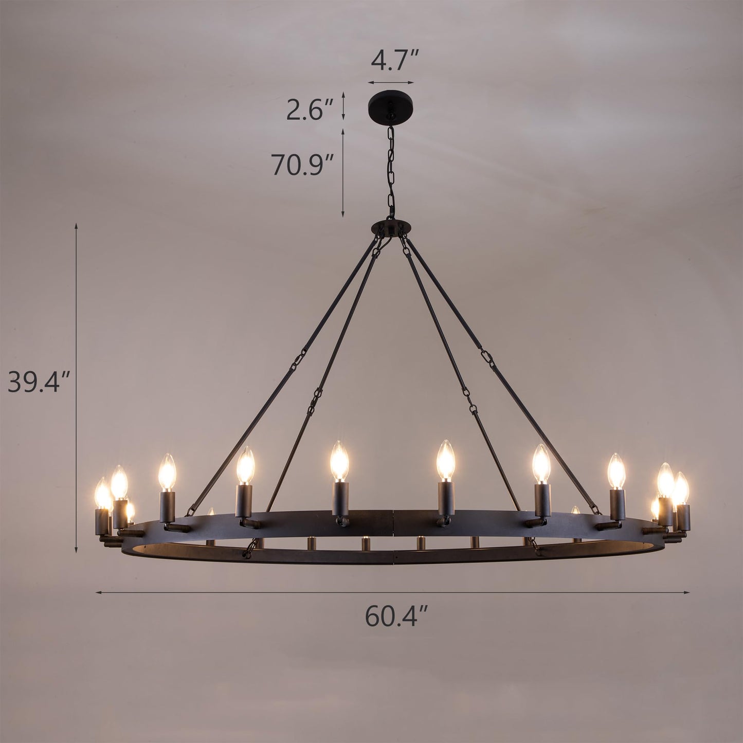 TOCHIC Black Chandelier Light Fixture, 60" Farmhouse Wagon Wheel Chandeliers for Dining Living Room, 24 Lights Rustic Adjustable Foyer Chandeliers for Entryway High Ceiling, Kitchen Island