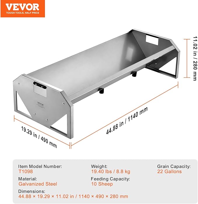 VEVOR Livestock Feeding Trough, 22 Gallon Capacity, 45" Hay Feeder, Heavy Duty Steel Livestock Trough, Galvanized Steel Sheep Feeder Trough Feeding up to 10 Goats for Horse Sheep Hog Farm Sheds Pen