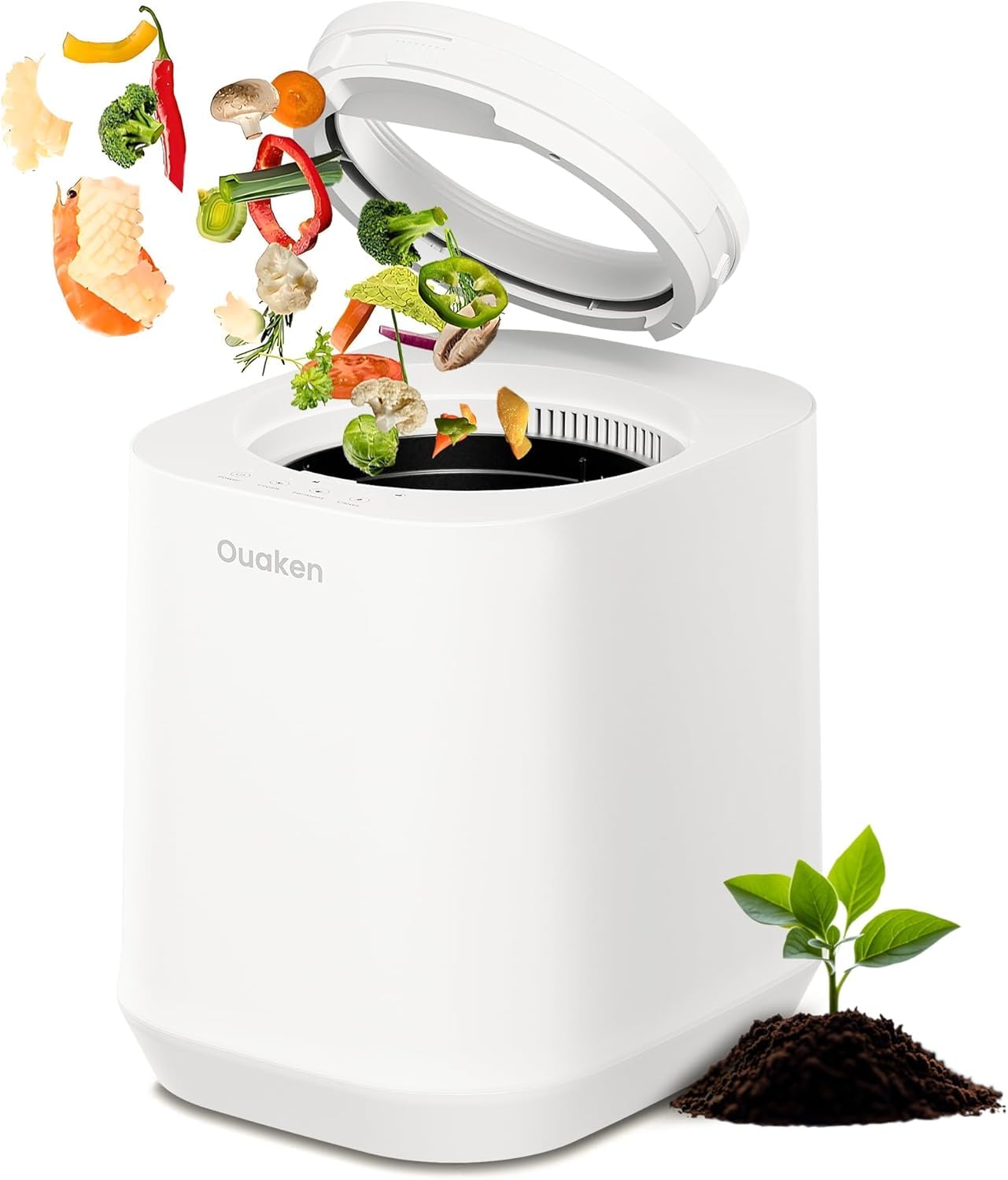 Ouaken Electric Composter for Kitchen, 4L Smart Countertop Compost Bin, Odorless | Low Noise | Auto-Cleaning | Turn Food Waste into Fertilizer Within 3 Hrs