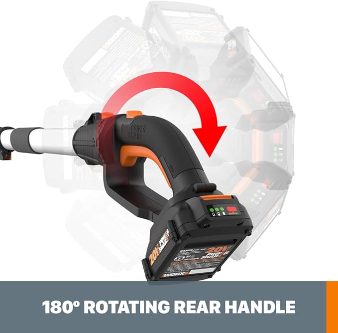WORX WG252.9 20" 20V Cordless Hedge Trimmer, Pole Hedge Trimmer Reaches up to 12 Inches with Extended Pole, Electric Bush Trimmer with 180° Rotation Head, Battery & Charger Not Included
