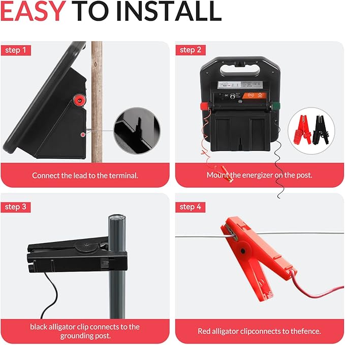 MINI400 20 Miles Solar Electric Fence Charger with Day/Night Mode 0.3J Output Energy Electric Fence Energizer