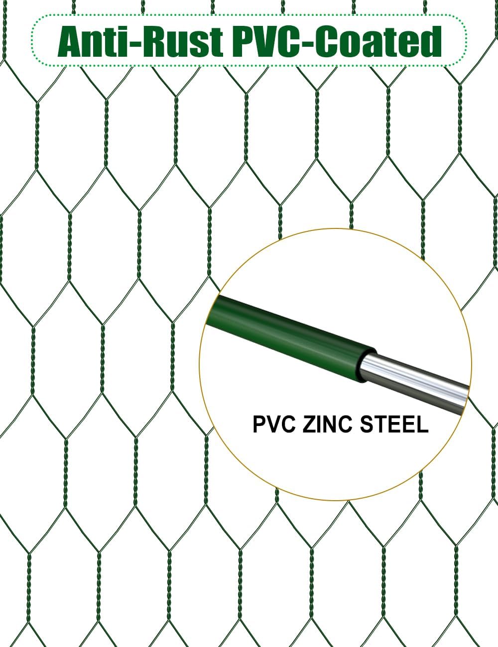 TOYPOPOR Chicken Wire, 16''x 190''/16ft Mesh Roll for Floral Arrangements, Anti-Rust PVC Coated Garden Netting, Rabbit Animal Fence with Cutting Plier, Gloves and Ties for DYI Crafts, Poultry, Garden