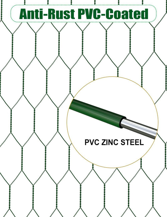 TOYPOPOR Chicken Wire, 16''x 190''/16ft Mesh Roll for Floral Arrangements, Anti-Rust PVC Coated Garden Netting, Rabbit Animal Fence with Cutting Plier, Gloves and Ties for DYI Crafts, Poultry, Garden