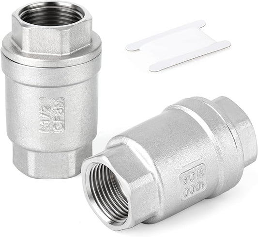 TAISHER 1PCS 304 Stainless Steel 1/2" Female Vertical Check Valve，Backflow Prevention, One Way Spring Check Valves CF8 WOG 1000
