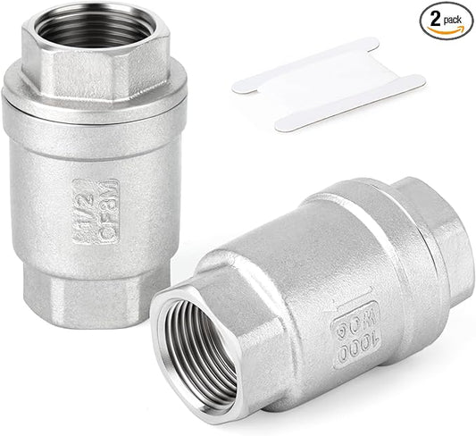 TAISHER 2PCS 304 Stainless Steel 1/2" Female Vertical Check Valve，Backflow Prevention, One Way Spring Check Valves CF8 WOG 1000